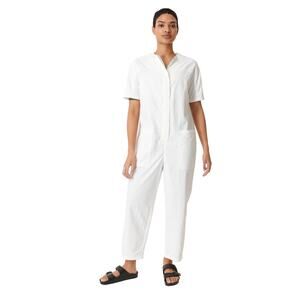 Large SweatyBetty Agile Boilersuit White ShortSleeve Jumpsuit Pockets Minimalist